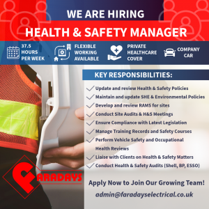 We Are Hiring! We’re looking for a Health & Safety Manager to join our team.